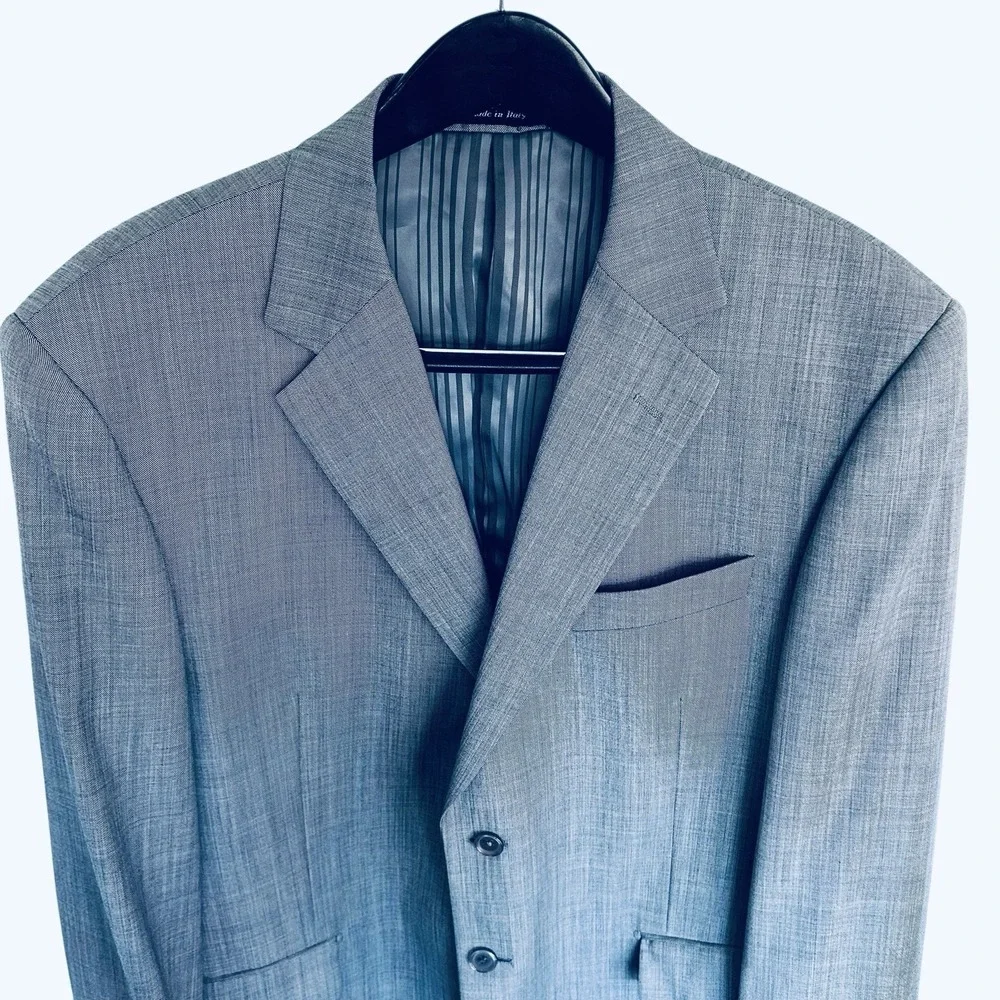 Tiglio Blazer 46R Gray Textured Italian Super 150s Wool Sport Coat Double Vent